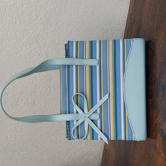 Okpta Blue Yellow White Striped Handbag Purse - Picture 1 of 16